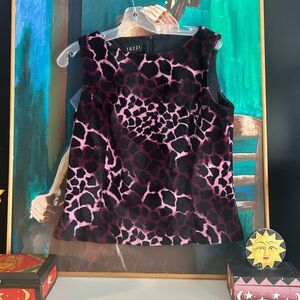 Women's Sleeveless Animal Print Plush Top Blouse - Pink and Black by Tuzzi M